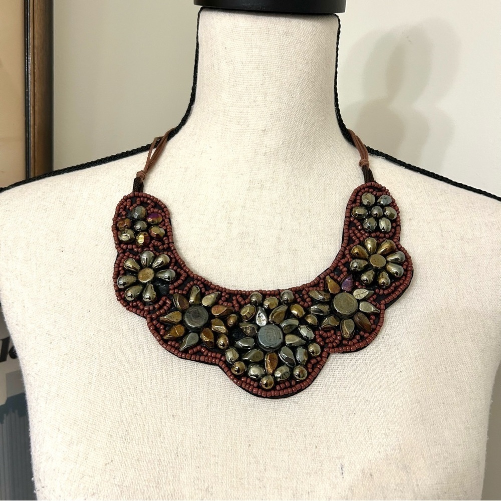 Bohemian Bib Necklace with Beaded Design